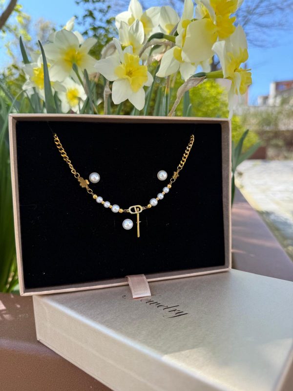 Coffret Bijoux Femme en Acier Inoxydable - Collier, Bague & Boucles d'Oreilles avec Perles